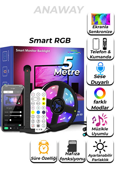 anaway shopping Akıllı LED Şerit, RGB şerit 5 M, USB ile çalışma, Kamera&müzi...