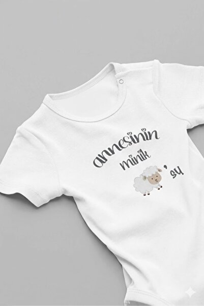 Livik %100 Pamuk Annesinin Minik Kuzusu Yazılı Bebek Body Kısa Kollu Badi Çıt...