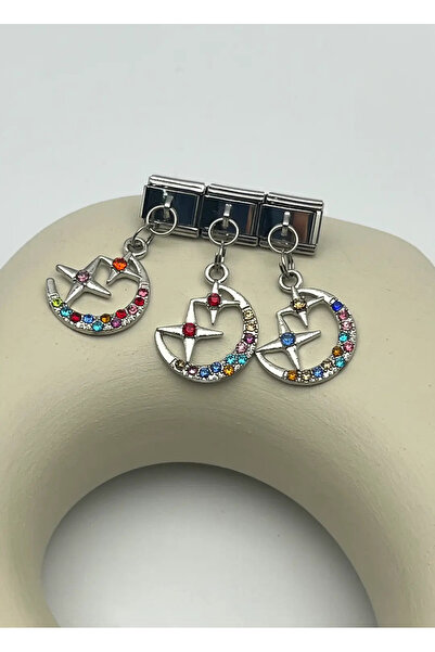 BİJU YILMAZ قلادة فضية من الفولاذ على شكل نجمة القمر - 25crm71