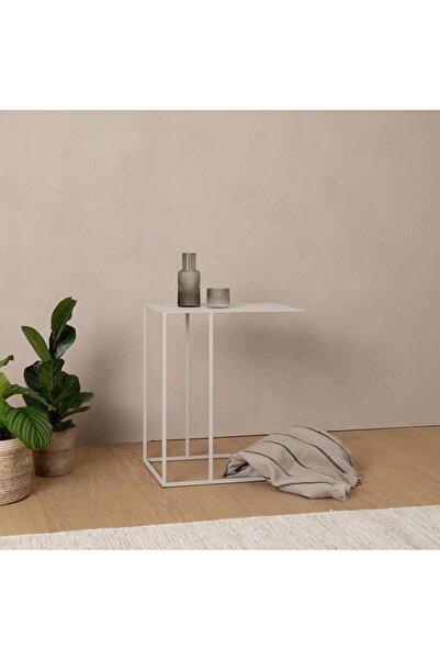 CESAN METAL Modern Beyaz Metal C Yan Sehpa - Zemini Çizmez