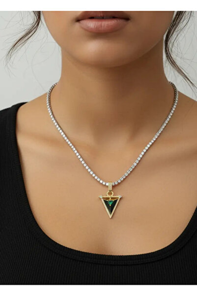 BİJU YILMAZ Vip Mix Green Stone Triangle Waterway Necklace - 25-Vipk43