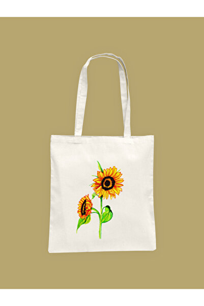 Hayali Şeyler Watercolor Sunflower Printed Cloth Bag