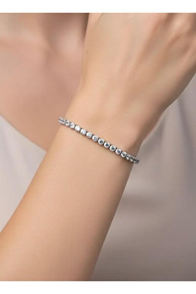 BİJU YILMAZ Steel Silver Round Stone Waterway Bracelet - 26Slb13