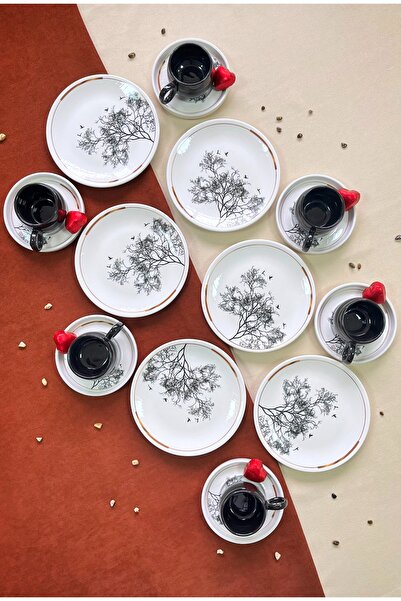 Erbaşlar Dilek Ağacı 18 parça Tatlı Tabak ve Türk Kahve Fincan Seti , Tatlı t...