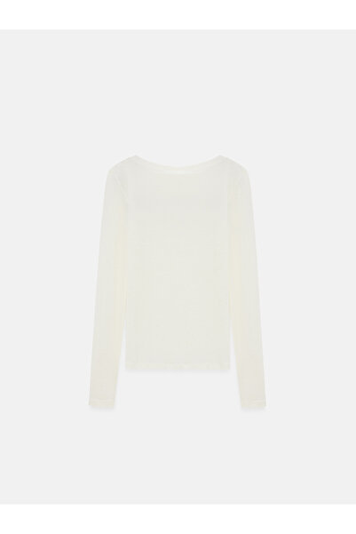 Dilvin 32482 100% Wool Boat Neck Top-Ecru