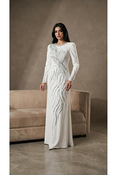 MİSS DİAMOND Elegant front stone detailed hijab evening dress