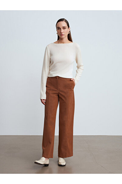 Dilvin 72257 Suede Trousers with Stitching Detail - Camel