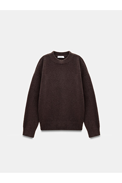 Dilvin 10640 Crew Neck Soft Textured Sweater-Dark Brown