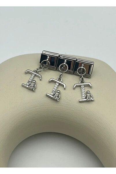 BİJU YILMAZ Steel silver dangling nomi letter charm - 25crm37