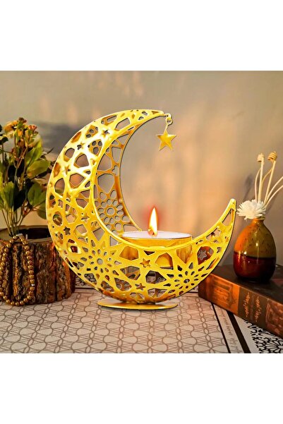 Pomefar حامل شموع رمضاني، حامل شموع على شكل هلال، حامل شموع ذهبي لحفلات رمضان...