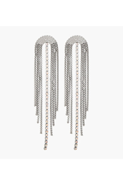 Lifestyle Silver Tone Stone Embellished Dangling Earrings with Pushback Closure