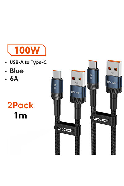 Toocki كابل USB إلى Type C بطول 1 متر، أزرق، قطعتان، 6 أمبير، لشحن سريع بقدرة...