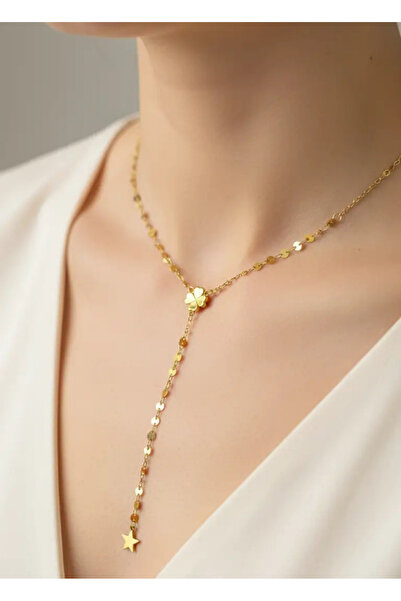 BİJU YILMAZ Steel gold clover y necklace - 25-clkk236