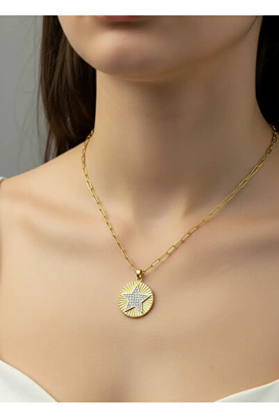 BİJU YILMAZ Steel gold mix star necklace - 25-clkk127