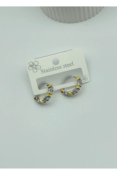 BİJU YILMAZ أقراط ستيل جولد ستون إكس - 25-clk58