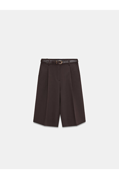 Dilvin 72261 Belted Bermuda Shorts-Brown
