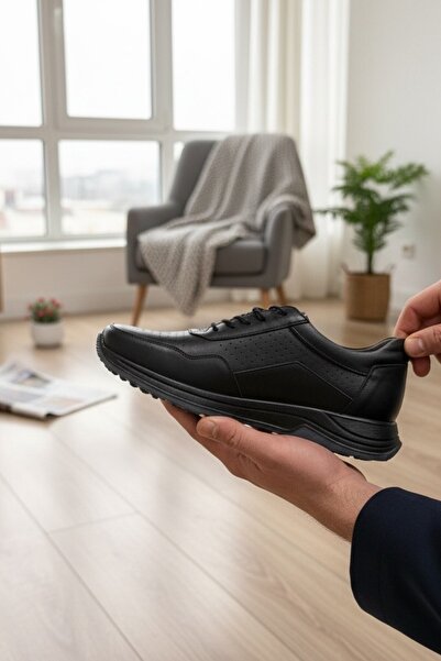 enoch حذاء رياضي رجالي من الجلد الطبيعي من إينوك مع تفاصيل ثقوب دقيقة ونعل لت...