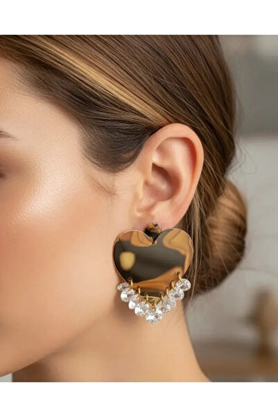 BİJU YILMAZ Xuping Gold Stone Heart Earrings - 25-Xpkp284