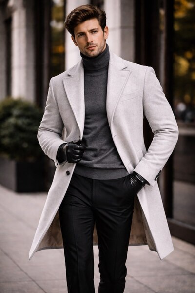 LUMAST Men's Casual Lined Long Cashmere Coat - Hot Design