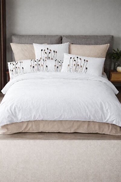 VELLON HOME 6 Piece Punch Embroidered Bedding Set Brown