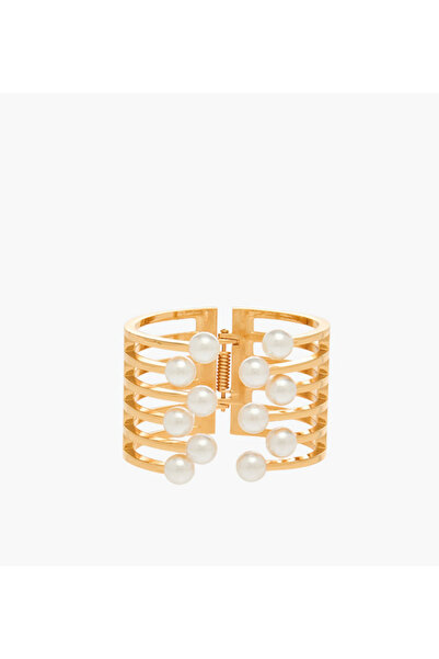 Lifestyle Gold Finish Pearl Embellished Cuff Bracelet