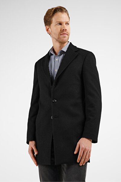 İmza Black Mono Collar Flexible Slim Fit Classic Cashmere Coat 1005255101