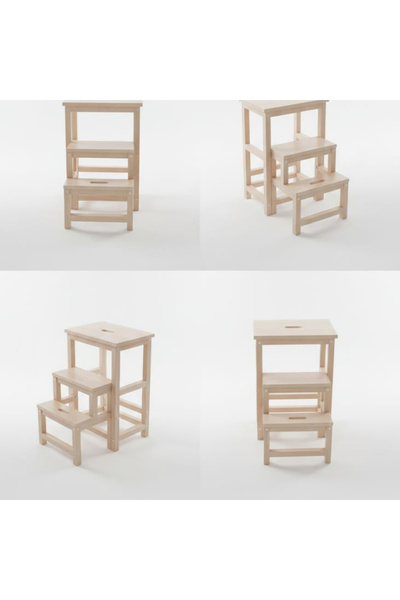 Zuliden Masif Doğal Ahşap 3 Basamaklı Merdiven