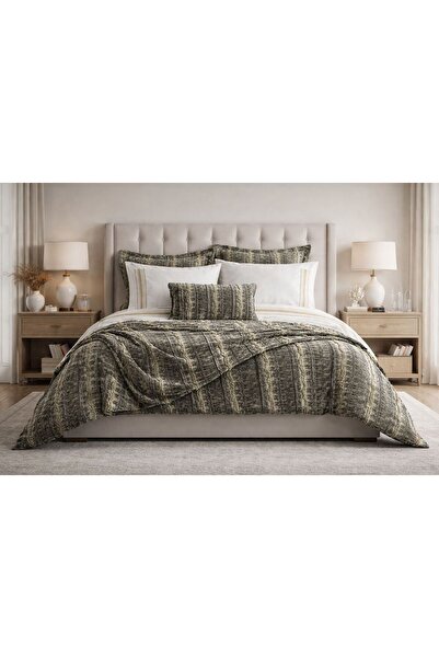 VELLON HOME 8 قطع غطاء سرير مع غطاء لحاف باللون البيج تشاكرا