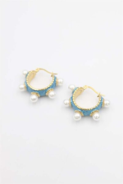MENESSA Pearl and Enamel Hoop Earrings - Turquoise