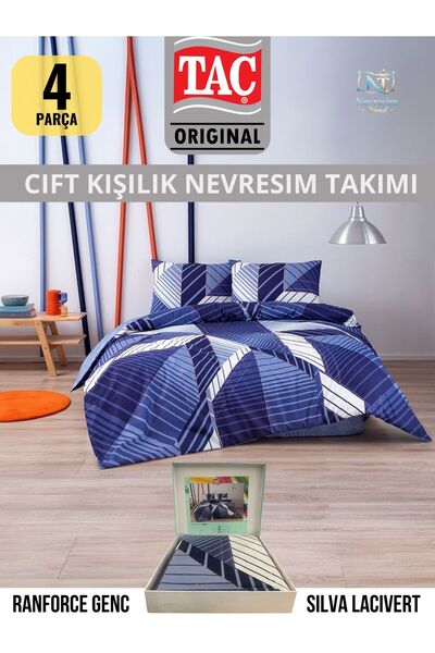 Taç Silva Lacivert Ranforce Genç modasi Çift Kişilik Nevresim Takımı