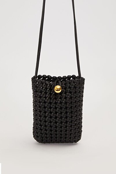 Levidor Black Knitted Model Gold Buckle Shoulder Bag