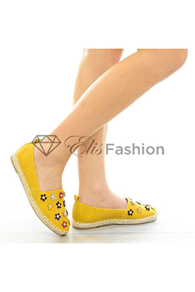 Elis Fashion Mustard espadrilles with appliqued flowers #4143