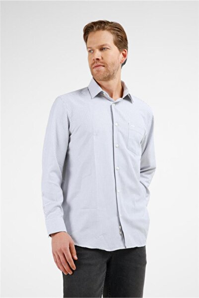 İmza قميص قطني أسود مخطط ذو ياقة صلبة وأكمام طويلة وجيب، مريح ومناسب للجسم 10...