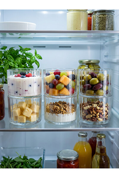 Countra Set of 6 Line Patterned Glass Breakfast Bowls Transparent Glass Prese...