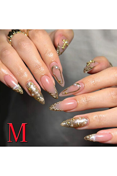 Choice أظافر صناعية برتقالية اللون، 10 قطع، مدببة فرنسية مرصعة بالألماس، قصير...