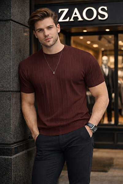 zs zaos fashion Ανδρικό μπλουζάκι με λαιμόκοψη ποδηλάτου, βασικό πλεκτό μπλου...