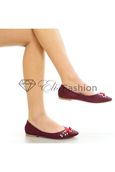 Elis Fashion Burgundy ballerinas with sequins and crystals #4134