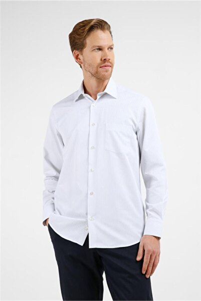 İmza Cămașă din bumbac cu model în dungi alb-gri, cu guler rigid, mânecă lung...