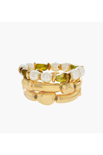 Lifestyle عبوة من 3 أساور معدنية مزينة بالخرز