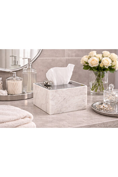 Dania ✨ Marble tissue box with elegant nickel lid | 16×16×10 cm ✨