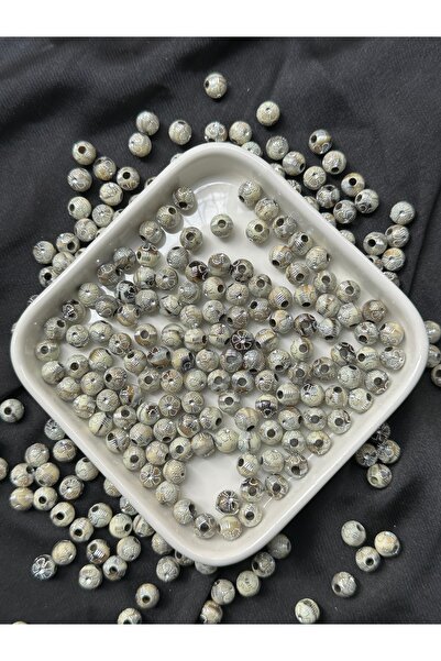 Bijumix Aksesuar 100 Adet 7 mm Kristal Taş Detaylı Yuvarlak Plastik Boncuk