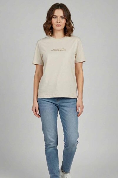 rekor sports Women's Midnight Plans Gold Written 100% Cotton T-Shirt