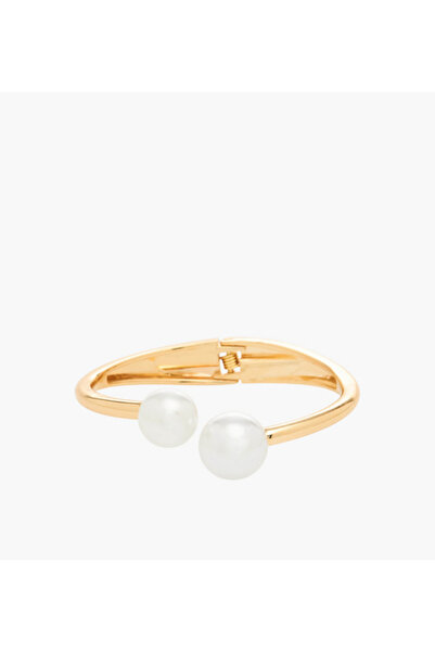 Lifestyle Metal Pearl Embellished Cuff Bracelet