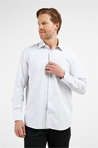 İmza Cămașă din bumbac cu model cu dungi albe și negre, guler rigid, mânecă l...