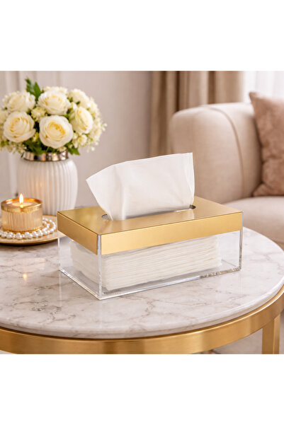 Dania 🟨 Luxury acrylic tissue box with gold metal lid – 24.5×13×8 cm ✨