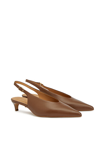 Dıvarese Taba Deri Topuklu Ayakkabı