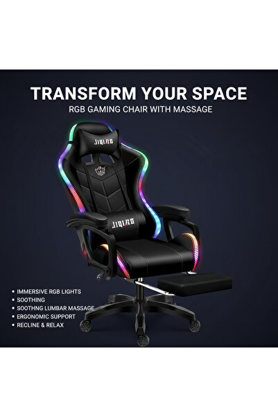 Domuik LED Gaming Chair with Footrest - High Back Ergonomic Computer Office C...