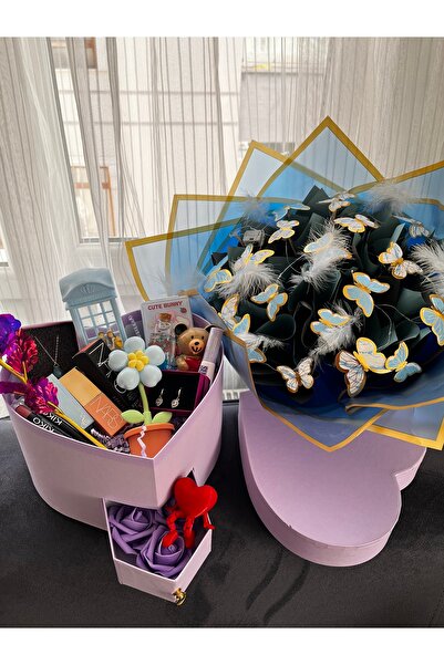 HEDİYEVİM Mor çekmeceli sevgililer günü özel hediye seti