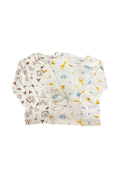 TWOO KİDS Unisex Bebek Pamuklu Desenli Uzun Kollu Pijama Üst Seti 2'li Avanta...