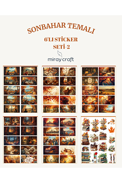 MirayDesign 6 Sayfa Sonbahar Temalı Sticker Seti (12*17 cm)/Scrapbook, Bullet...